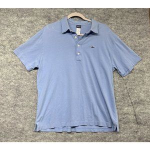 Patagonia Polo Shirt Mens Large Blue Embroidered Logo Preppy Rugby Short Sleeve
